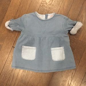 {ZARA} NWOT Baby Girl’s Striped Pocket Denim Dress
